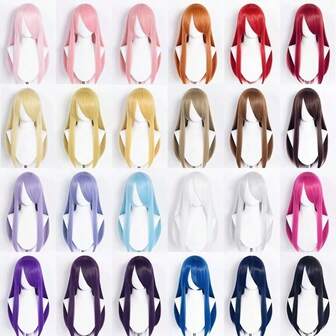 Karida Peluca larga recta de 60 cm/24 pulgadas con flequillo, peluca de cosplay colorida adecuada para uso diario, personaje de anime, fiesta de Halloween, festival de música, Navidad, Día de San Patricio