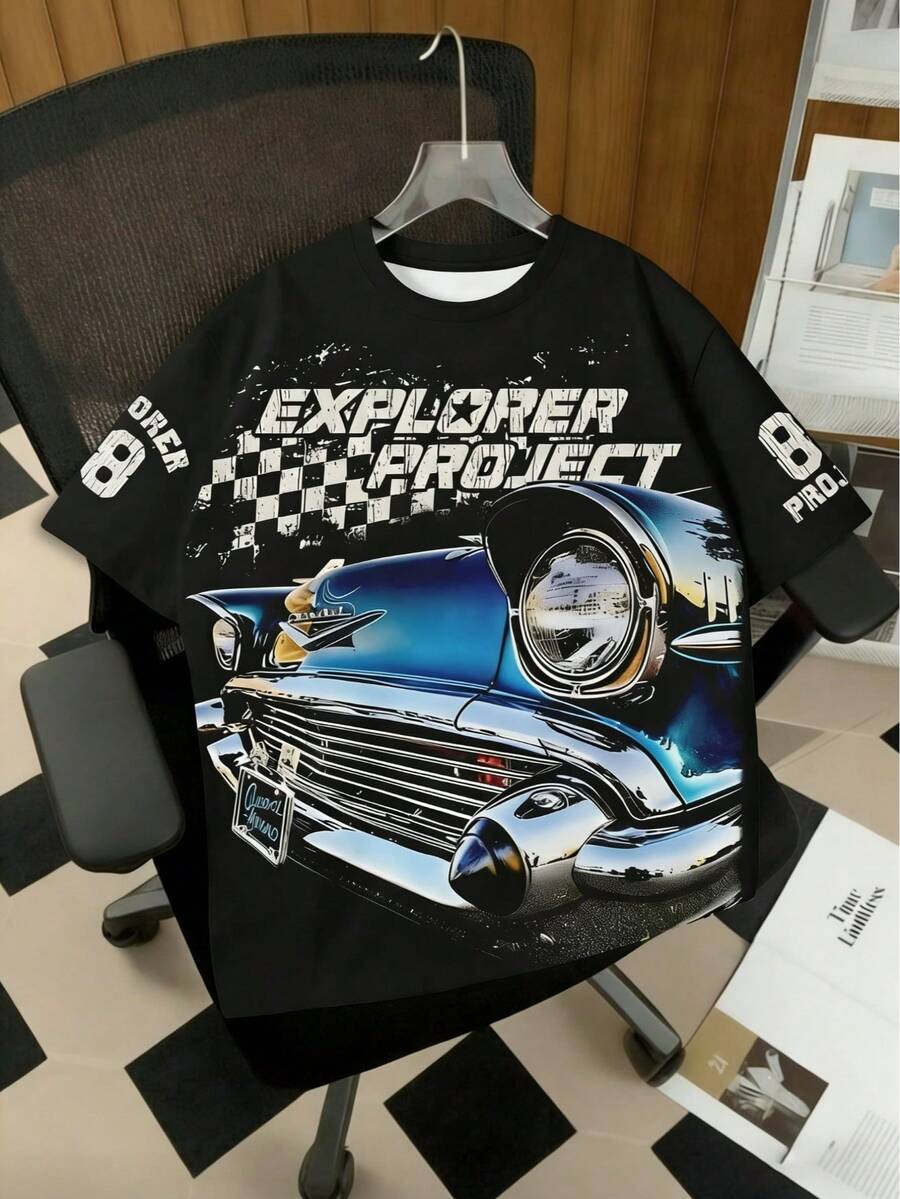 男式印花落肩短袖 T 恤 - 彩色 - 查看 1