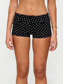 Women Summer Slim Fit Shorts Fashionable Dot Print Low Waist Mini Shorts For Beach Daily Wear - Black - View 4
