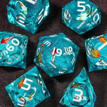 7pcs Transparent Crystal Embedded 3D Koi Fish Dice Set, Gold/Red/Black Koi, Glitter Suspended, Resin Crafted, Suitable For Tabletop RPG, Board Games, Vintage Jade-Like Texture, Luck Charm - Multicolor - View 5