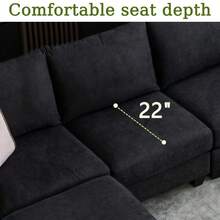 Valacasa 122.8'' Modular Sectional Sofa U-Shaped Oversized Corner Sofa With Storage Ottoman Comfortable Thickened Seat Cushion 6-Seater Modern Living Room Sofa - Black + Linen + 6 Seat + Foam - View 7