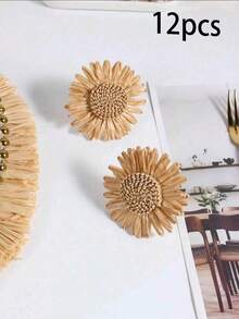 2-12pcs Handmade Artificial Daisy Napkin Rings, Woven Napkin Holder, Suitable For Dining Table, Wedding, Family Gathering (Sunflower) - Multicolor - View 15