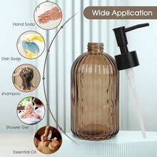 Stripe-Patterened Glass Soap Dispenser With Black Plastic Pump, 400ml Liquid Hand Soap Dispenser, Rustproof Pump For Kitchen & Bathroom, Great For Lotions, Essential Oil, Liquid Soaps-Amber - 條紋琥珀色 - 查看 7