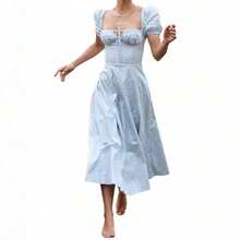 European And American Women's Fashion Spring New Dress Fashionable Fresh Floral Backless Slit Dress One Piece - Image Color 12 - View 3
