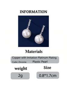 2 đôi bông tai nữ đính đá Cubic Zirconia và ngọc trai giả, thích hợp đeo hàng ngày, phụ kiện mùa thu/đông, quà tặng cho phái nữ. - Bạc - Xem 9