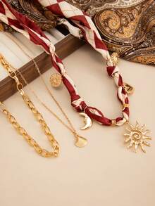 Bộ 3 món phong cách Bohemian gồm khăn quàng cổ và dây chuyền hình mặt trời, trái tim, vỏ sò dành cho nữ, trang sức kim loại sang trọng, nhẹ nhàng, thích hợp cho các bữa tiệc, đám cưới, ngày lễ, quà tặng quyến rũ. - vòng cổ - Xem 7