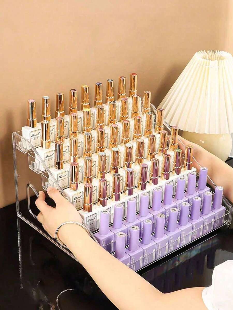 1pc Acrylic Nail Polish Gel Display Stand, Multi-Layer Makeup Storage Organizer Tray, Cosmetic Display Rack, Suitable For Nail Salon, Home, Room, Bedroom, Bathroom - Transparent - View 1