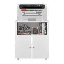 Techigher Metal Printer Stand, Printer Cabinet With Storage, Mobile Printer Table With Wheels & 2 Door, Metal File Cabinet For Home Office Small Spaces - White -4 Compartment - View 3