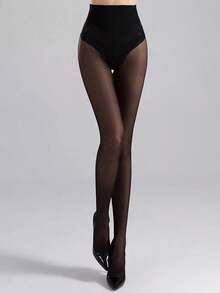 1 Pair Of 15D Women's Solid Color Ultra-Transparent Fashion Stockings/Pantyhose - 黑色 - 查看 1