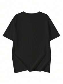 Women's Casual Loose Fit Round Neck Japanese Text Print Short Sleeve T-Shirt, Spring/Summer - Black - View 4