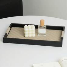 1pc Metal & Leather Woven Storage Tray, Minimalist Style Bathroom Towel Holder, Tabletop Cosmetic Lipstick Organizer, Bedroom Fragrance & Aromatherapy Display Plate, Living Room Entryway Decorative Catchall Tray, Available In Apricot & Black - Apricot - View 5