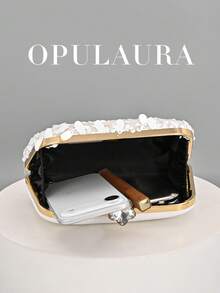 Túi xách cầm tay nữ OpulAura 1 chiếc, họa tiết đính sequin mới, kiểu dáng cổ điển màu trắng, thêu hoa, dây đeo, thích hợp cho các cô gái dự tiệc, cô dâu, người mới cưới và các quý cô công sở, dự tiệc, đám cưới. Đóng gói trong hộp nhỏ (họa tiết ngẫu nhiên), thích hợp cho công việc, đi công tác, đi chơi, đi làm. - trắng - Xem 3