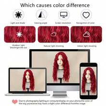 Long, Red, Wavy Wig With A Center Part And Synthetic Fiber Curls, Suitable For Everyday Wear, Cosplay, Parties, And Other Occasions. - Red - View 6