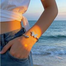 1 件时尚简约不锈钢手镯，可调节，多功能珠宝适合日常佩戴、活动和礼物 - 銀色 - 查看 9