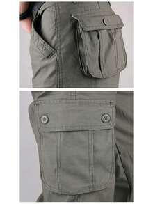 Pantalón de exterior informal y versátil Corte relajado, múltiples bolsillos - Verde militar - Ver 6