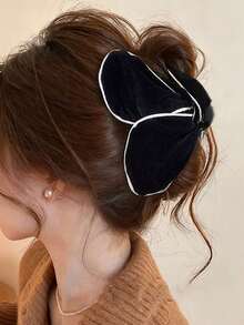 1 pièce Pince à cheveux en velours élégante de couleur unie, grande taille convenant aux cheveux épais. Accessoire automne/hiver, pince à cheveux d'été pour la plage, clips de vacances - Multicolore - Voir 5