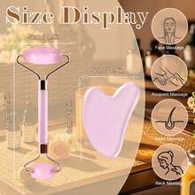 1pc Healing Crystal Beauty Set - Features Rose Quartz Roller, Amethyst & Pink Jade Gua Sha Hearts. Premium Facial Care Collection - Hồng - Xem 4