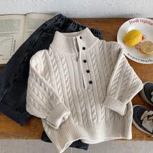 2-5岁男童高领拉链毛衣，时尚绞花针织套头衫，冬季必备 - 米色 - 查看 6