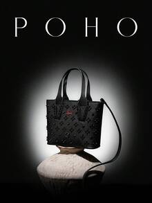 POHO Brand Luxury Women's Handbag Co-Branded Letter Small Tote Bag - Black - Black - View 3