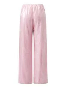 Women's Sparkle Sequin Pants Lightweight Elastic Waist Wide Leg Loose Pants Trousers - Rosa - Ver 3