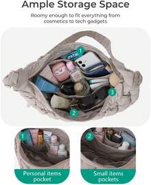 Quilted Puffer Shoulder Bag For Women, LightweightEveryday Crossbody Handbag - 卡其色 - 查看 2
