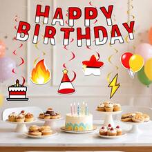 19件套红白生日派对横幅悬挂漩涡装饰套装，红白生日快乐主题生日派对装饰，生日蛋糕，帽子，闪电图案活动和场景装饰用品 - 紅白裝飾套裝 - 查看 1