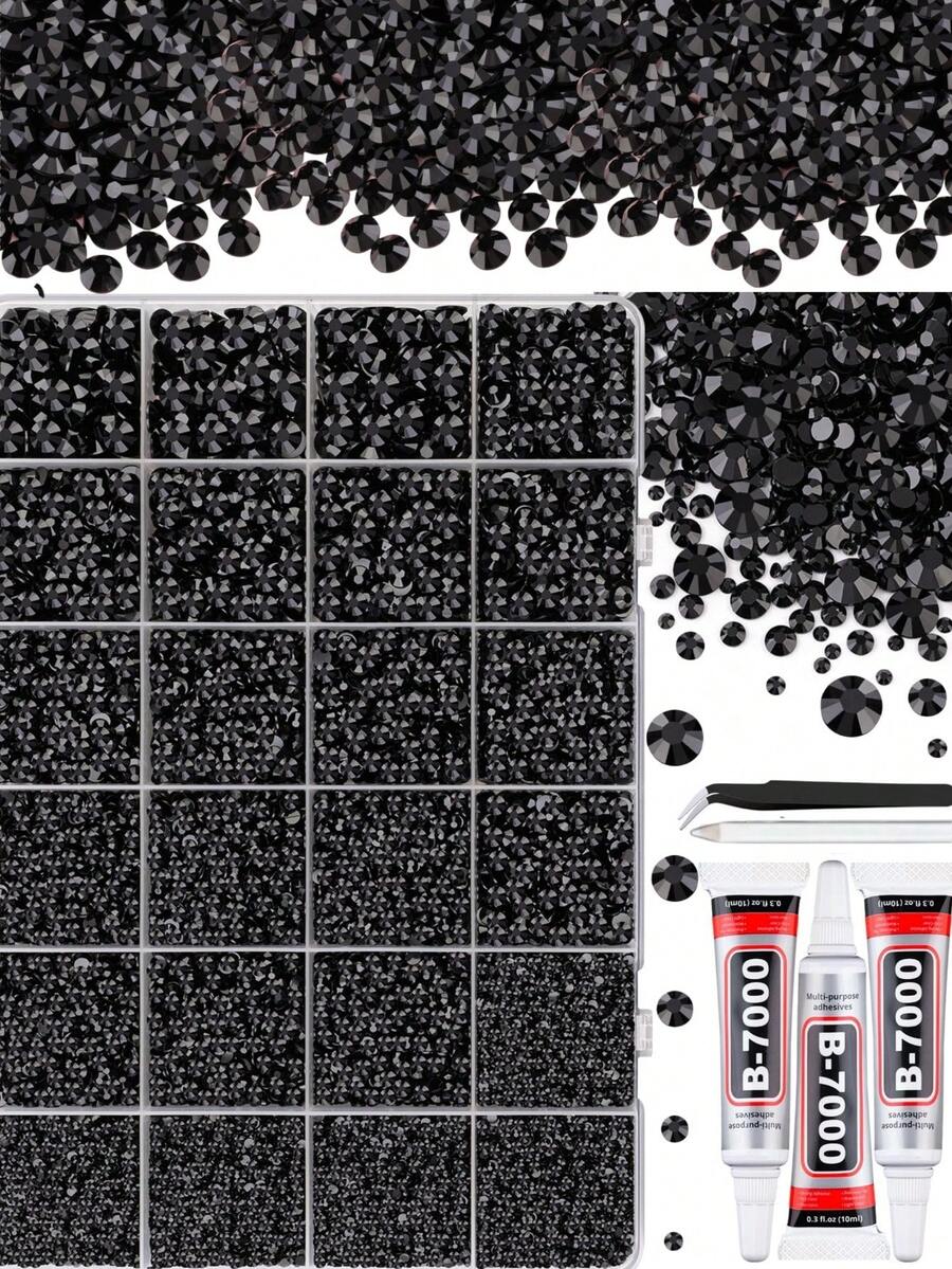 1 Hộp Đá Trang Trí Móng Tay ABS Đen Hỗn Hợp Ngẫu Nhiên Phong Cách Cyberpunk Tối Tăm Hình Tròn Đá Dẹt Thích Hợp Cho Thủ Công DIY Phụ Kiện Làm Móng Nghệ Thuật Đa Năng Vật Tư Làm Móng Đá Trang Trí Móng - màu đen - Xem 1