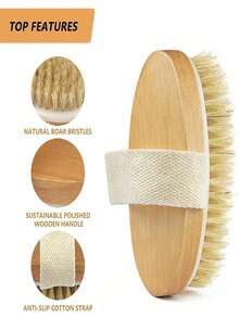 1 pieza Cepillo exfoliante corporal de cerdas naturales, mango de madera, cepillo suave de SPA para hombres y mujeres, uso en seco y húmedo - Multicolor - Ver 8