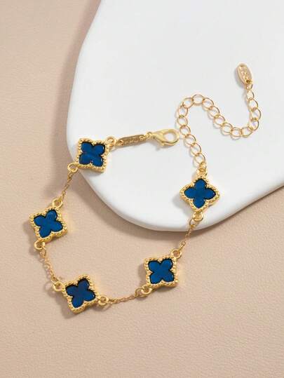 1pc Fashionable & Delicate Golden Lucky Four-Leaf Clover Bracelet, Suitable For Daily Wear, Best Summer Gift For Friends