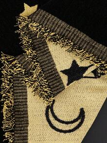 1pc Bohemian Style Sofa Throw Blanket, Star & Moon Pattern Ramadan Holiday Decor Sofa Cover, Pet Proof Sofa Protector, Machine Washable Home Decor For L-Shaped Sectional, Loveseat, Couch (Sold Separately), Holiday Decoration - Black - View 8