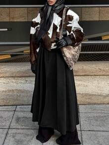 Women's Cow Print Faux Leather Jacket | Early Fall Streetwear Premium Collared Cropped Top - màu nâu - Xem 3