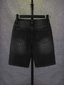 青少年男孩黑色时尚破洞牛仔短裤 - 黑色 - 查看 2