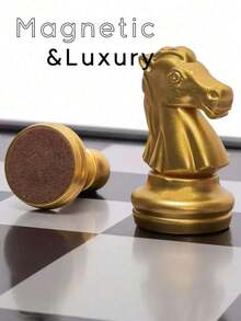 1 Set Magnetic Chess Set, Luxury Gold & Silver Foldable Chessboard, Portable Travel Chess Game, Giant Chess Dominoes, Transparent Chess Pieces, Chess Strategy Game, Suitable For Adults & Kids, Indoor/Outdoor Party Gift - Multicolor - View 7