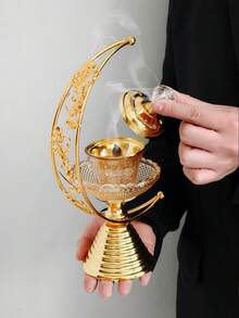 1pc Stylish Pentagram Middle Eastern Ramadan Incense Burner, Luxury Arabian Crystal Glass Aromatherapy Diffuser, Middle Eastern Gold Star Shaped Incense Holder, Indoor Craft Incense Burner, Middle Eastern Ramadan Home Decor Candle Holder - Multicolor - View 3