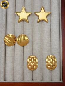 Cercei cu șurub din oțel inoxidabil, cu stea aurie, cercei vintage din metal în relief, cadou de ziua de naștere, cadou de sărbătoare pentru cea mai bună prietenă a ta, cercei cu șurub din oțel inoxidabil, bijuterii din oțel inoxidabil - Aur - Vizualizare 2