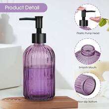 Topsky Stripe Glass Soap Dispenser With Black Plastic Pump, 400ml Liquid Hand Soap Dispenser, Rustproof Pump For Kitchen & Bathroom, Great For Lotions, Essential Oil, Liquid Soaps-Purple - 紫色的 - 查看 4