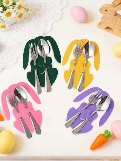 12个装复活节兔子毛毡餐具套，彩色卡通兔子餐具袋，复活节彩蛋寻宝派对用品，复活节快乐装饰，复活节兔子装饰品，复活节礼物，农舍春季装饰，庆祝活动配件，厨房用品