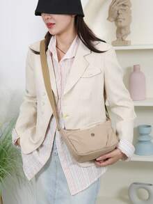 Beige Nylon Crossbody Bag Women's Casual Lightweight Shoulder Bag With Adjustable Strap,Women's Minimalist Beige Casual Crossbody Bag Nylon Daily Commute Purse - Multicolor - View 12