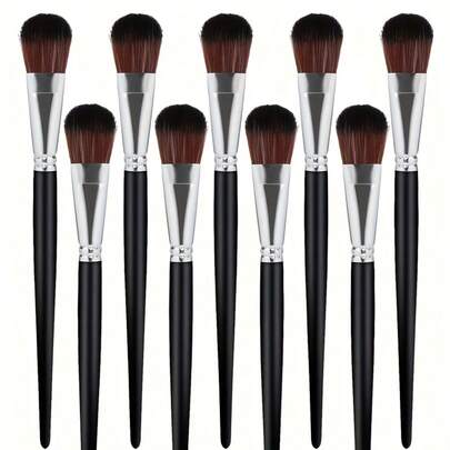 9 Oval Color Brushes With Black/Blue Mop Head And Wooden Handle - Heavy Duty Multi-Purpose Design For Watercolor, Gouache, Oil Painting, And Body Painting, Meeting The Needs Of Artists, Amateurs And Professional Studios