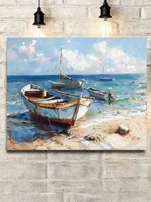 1 Pc Adult Digital Oil Painting Set, Featuring Vibrant Abstract Seaside And Boat Landscapes, DIY Crafts Frameless Acrylic Paint Set, Suitable For Beginners, Makes A Great Home Decor Gift. - Multicolor - View 3
