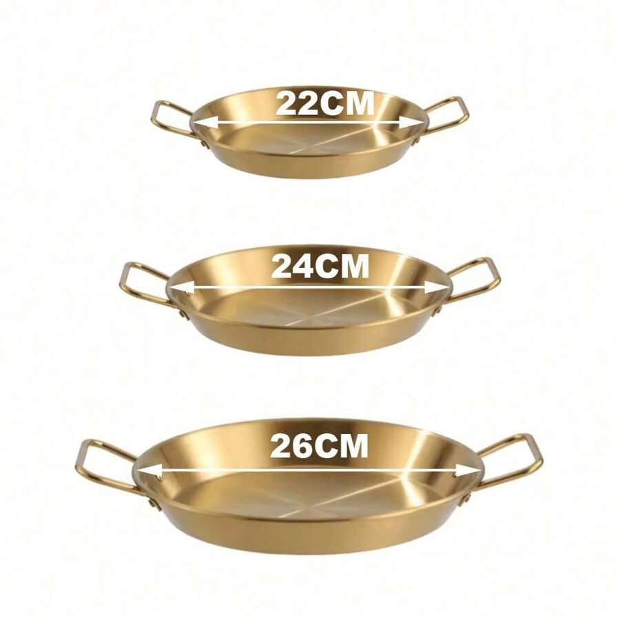 3PCS/Set  Seafood Rice Pot Frying Pan Double Ear Crayfish Plate Pan Stainless Steel Fri   22cm  24cm  26cm - Gold - View 1