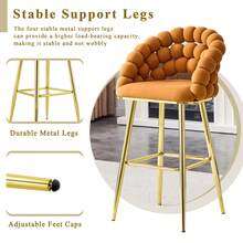 MUUOKY Set Of 2 Modern Puffy Bubble Velvet Bar Stools With Gold Metal Legs, Tufted Upholstered Accent Bar Chairs With Sculptural Design, Counter Height Seating For Kitchen Island, Home Bar, Dining Area Or Coffee, Stylish Contemporary Bar Stools With Comfortable Support, Easy To Assemble , For Thanksgiving And Christmas - 橙色+金色 - 查看 7