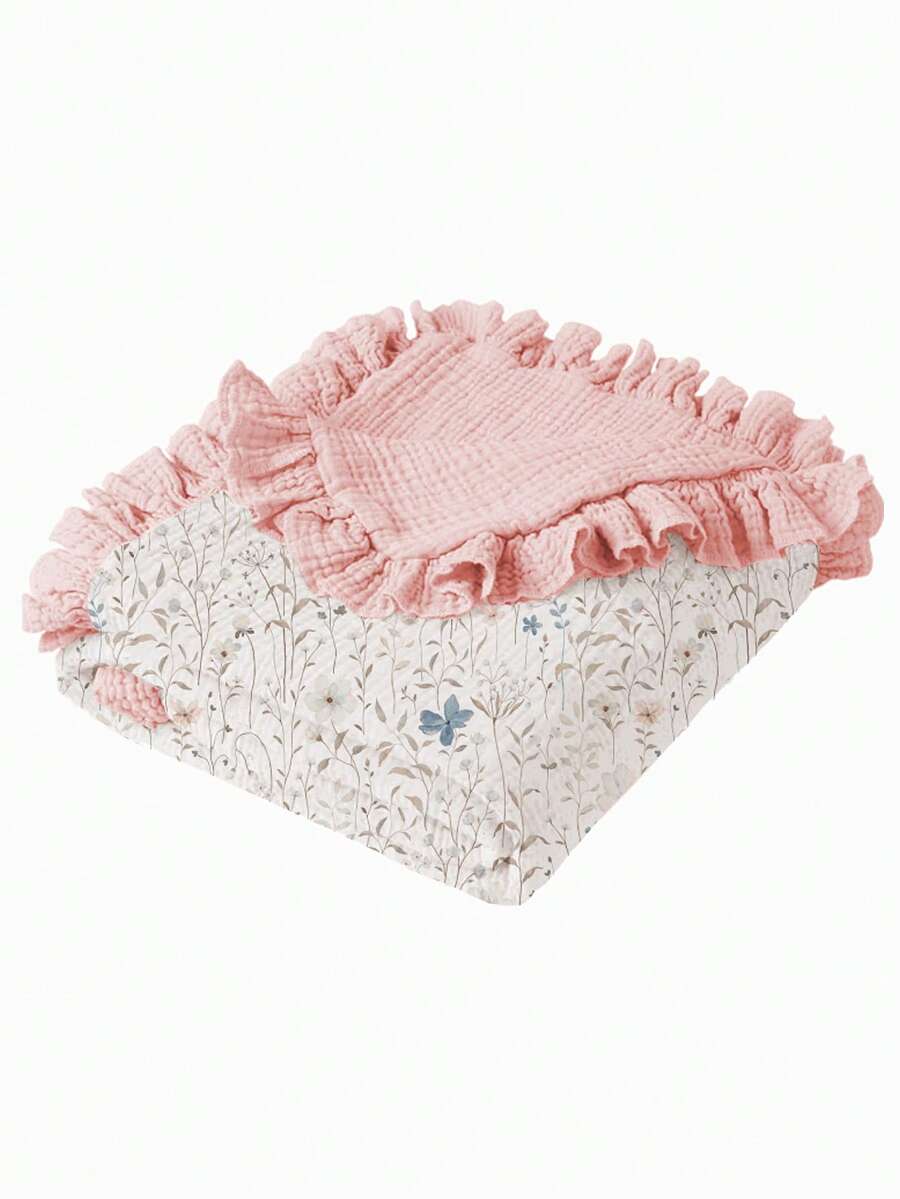 1pc Soft Cotton Floral Baby Blanket With Ruffled Edges, Cozy Infant Nursery Blanket - Nhiều màu - Xem 1