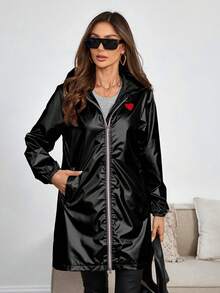 Giolshon Women's Casual Hooded Jacket With Pockets, Lightweight Long Coat, Suitable For Spring/Autumn/Winter Everyday Wear Black - Black - View 6