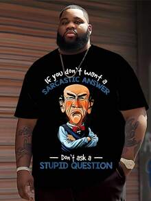 Plus Size Mens Old Man Graphic T-Shirt Polyester Knit Fabric Round Neck Casual Fit Unique Graphic Design - 黑色 - 查看 1