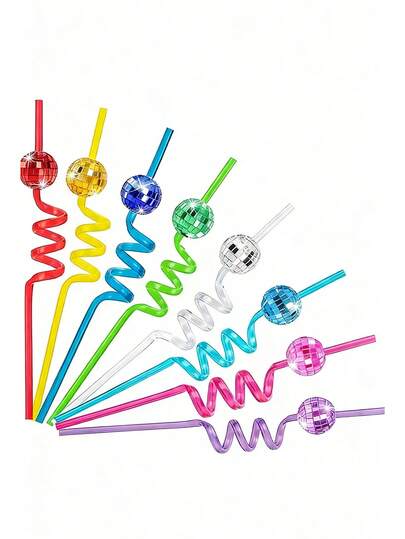 10pcs Disco Ball Straws, Disco Party Decorations, Multi-Color Mirror Disco Straws, 70s Disco Straw Decorations, Glitter Mirror Disco Ball Decorations, Suitable For 70s Disco Party, Home Bar, Dance, Festival, Wedding, Bachelorette Party, Bridal Birthday And Other Colorful Disco Decor Straws