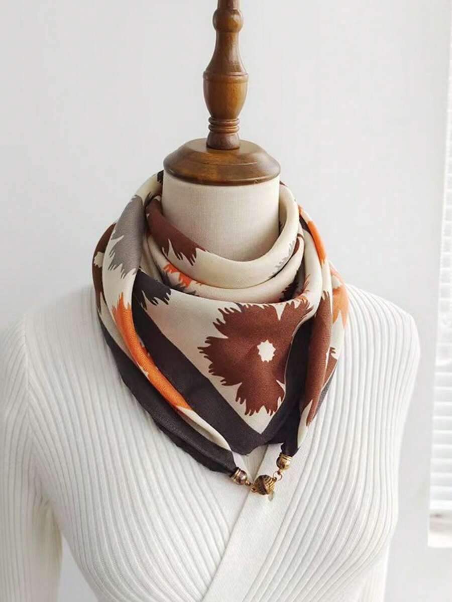 1pc New Magnetic Floral Print Scarf Neck Wrap - Multicolor - View 1