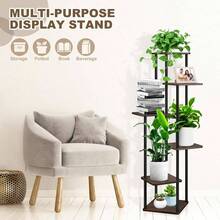 6 Tier Wood Tall Plant Stand Metal Rack Indoor, Multiple Flower Pot Holder Shelves Corner Rack, Planter Shelf Display Rack Storage Organizer Patio Living Room Balcony GardenWhite Oak - 6 Tier, Black Oak - View 4