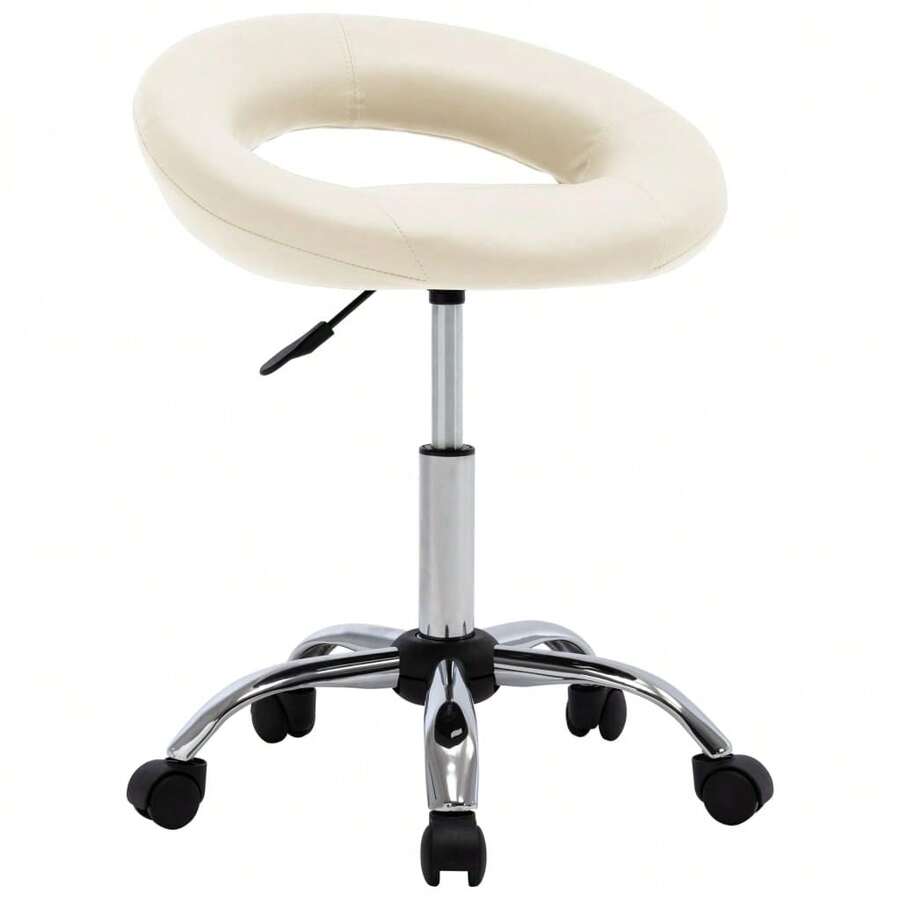 vidaXL Chaise de travail roulante Crème - Beige - Voir 1