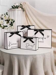 1pc Customized Wedding Gift Bag, Customized Paper Bag, Customized Bridesmaid Gift Box, Bridal Shower, Customized Birthday Gift Bag, Wedding Gift Bag, Bridesmaid Gift Bag, Engagement Gift Bag, Party Gift Bag, Ribbon Tie Gift Bag, Suitable For Holding Small Jewelry, Lingerie, Clothing, Great For Gift Giving. - Multicolor - View 3